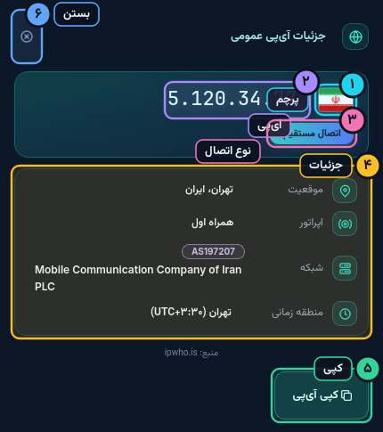 پنجره جزئیات آیپی