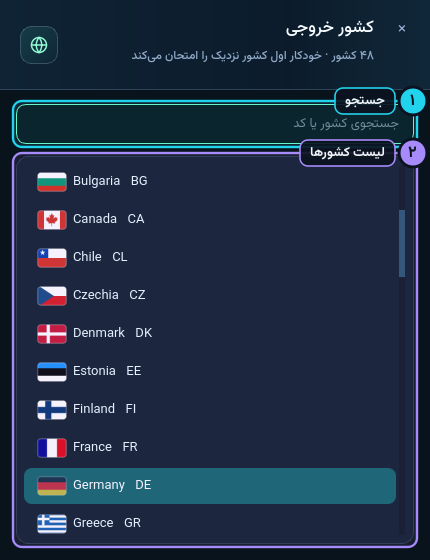 انتخاب کشور خروجی