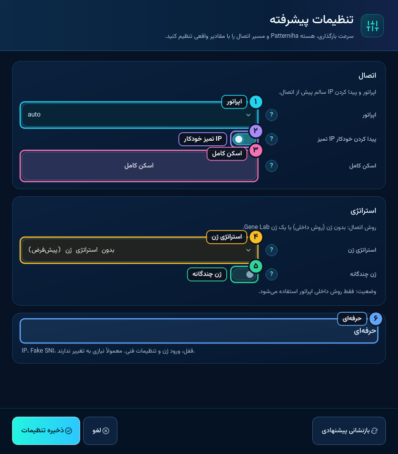تنظیمات پیشرفته — حالت ساده